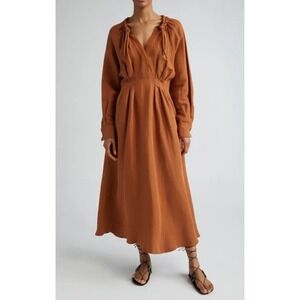 Max Mara Drina Midi Dress Pleated Size 6 Linen Silk Blend